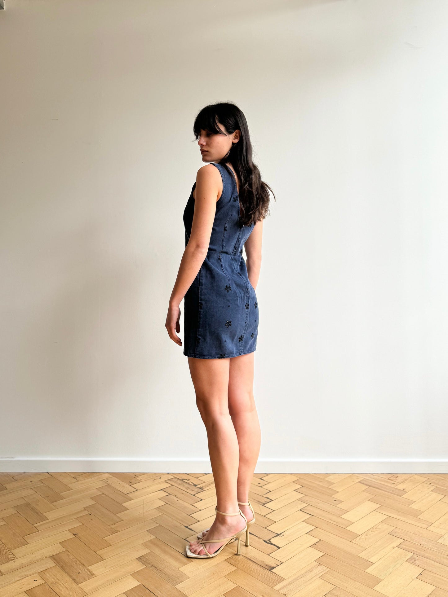 Vintage 90s Fendissime navy denim mini dress