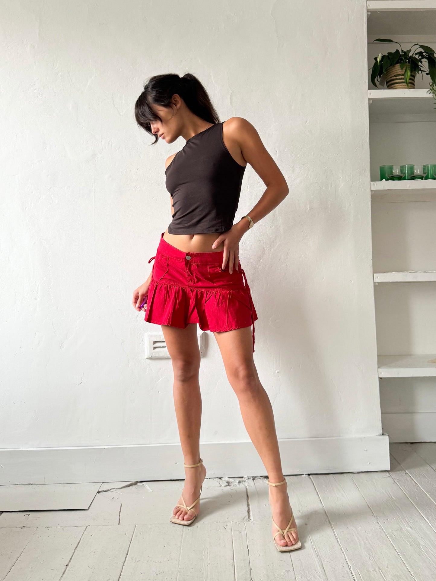 Papaya 00s Red Ruffle Mini Skirt