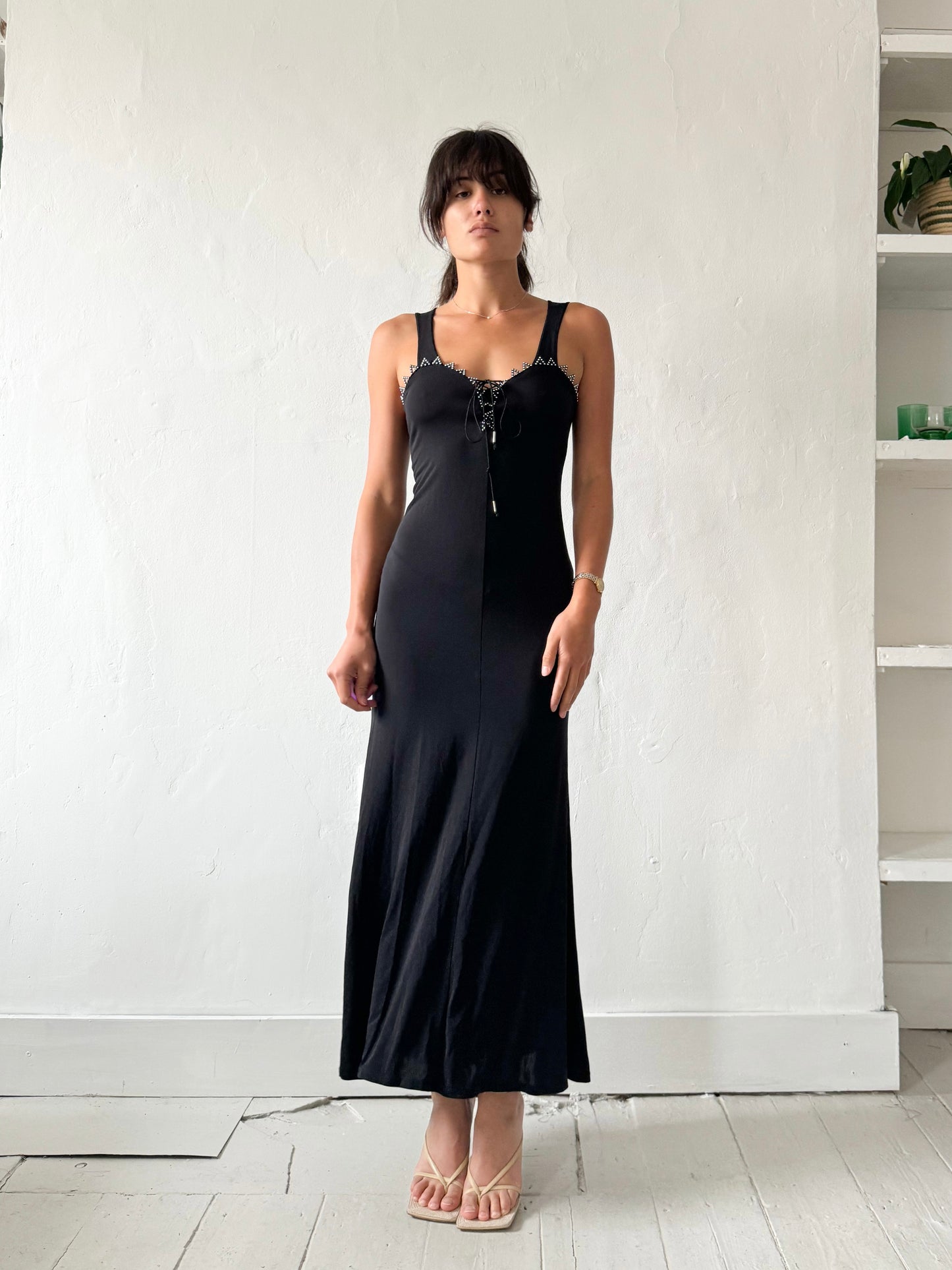 Roccobarocco Black Maxi Dress with Silver Detail