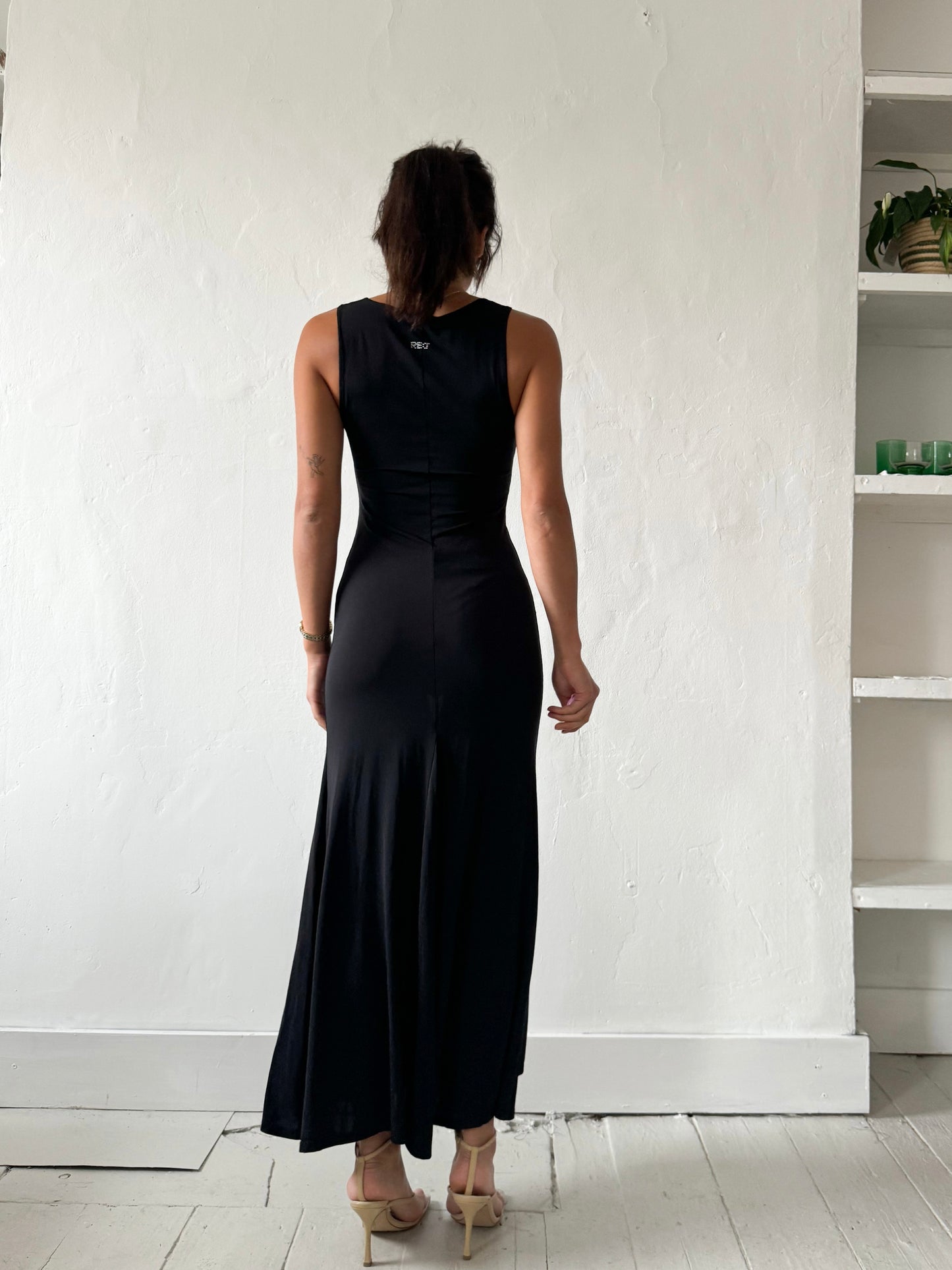 Roccobarocco Black Maxi Dress with Silver Detail