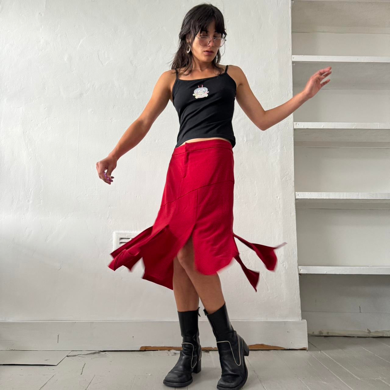 Cote Femme red mid length skirt with panel detailing