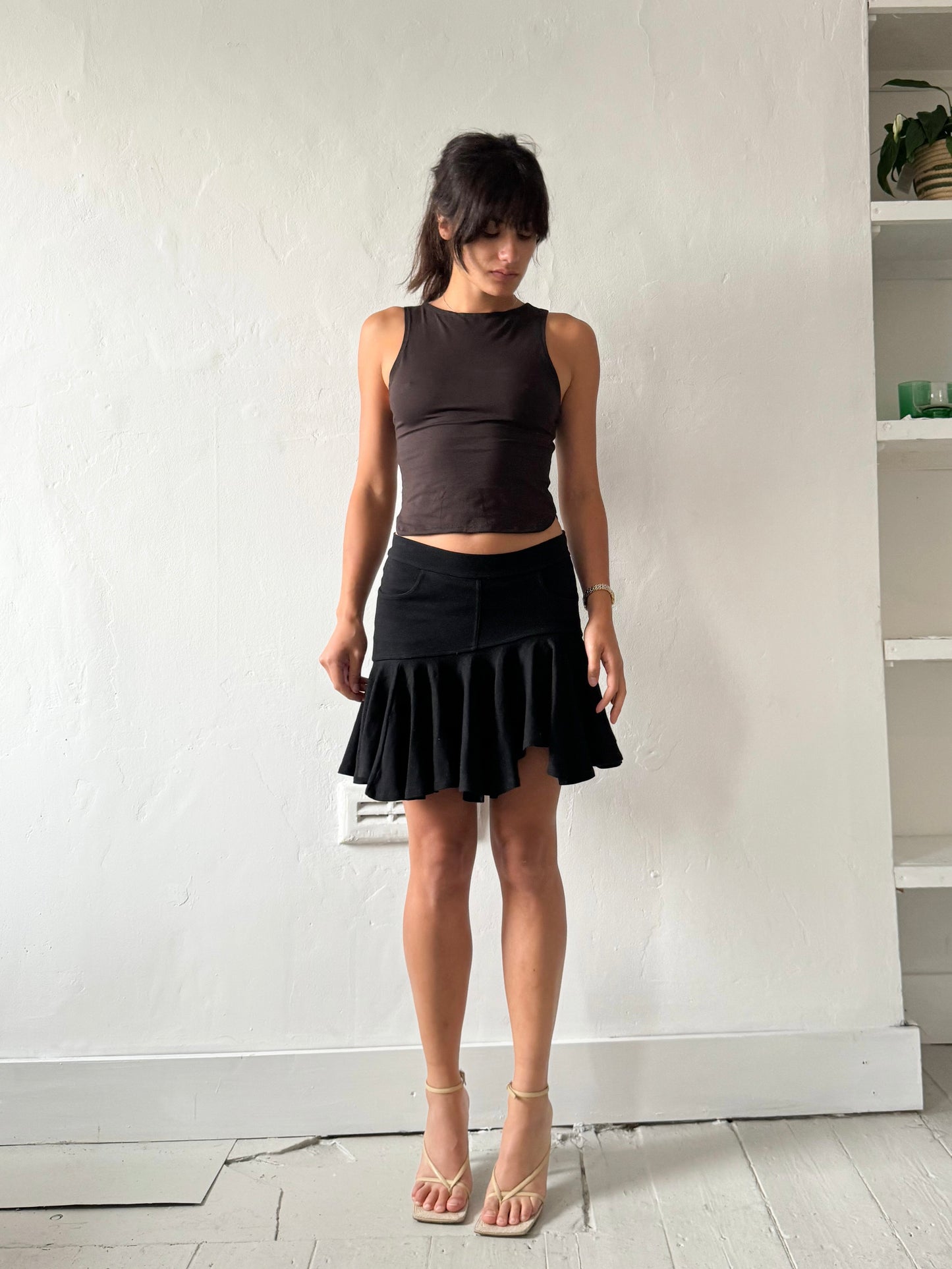 Plein Sud Black Asymmetric Ruffle Mini Skirt