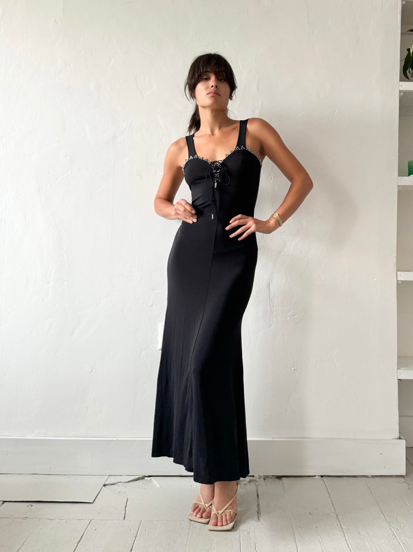 Roccobarocco Black Maxi Dress with Silver Detail