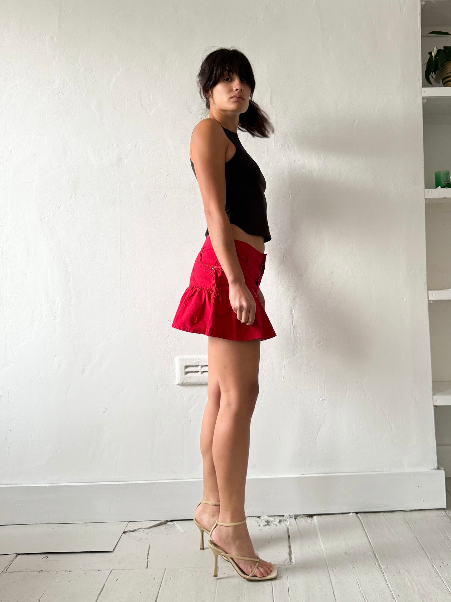 Papaya 00s Red Ruffle Mini Skirt