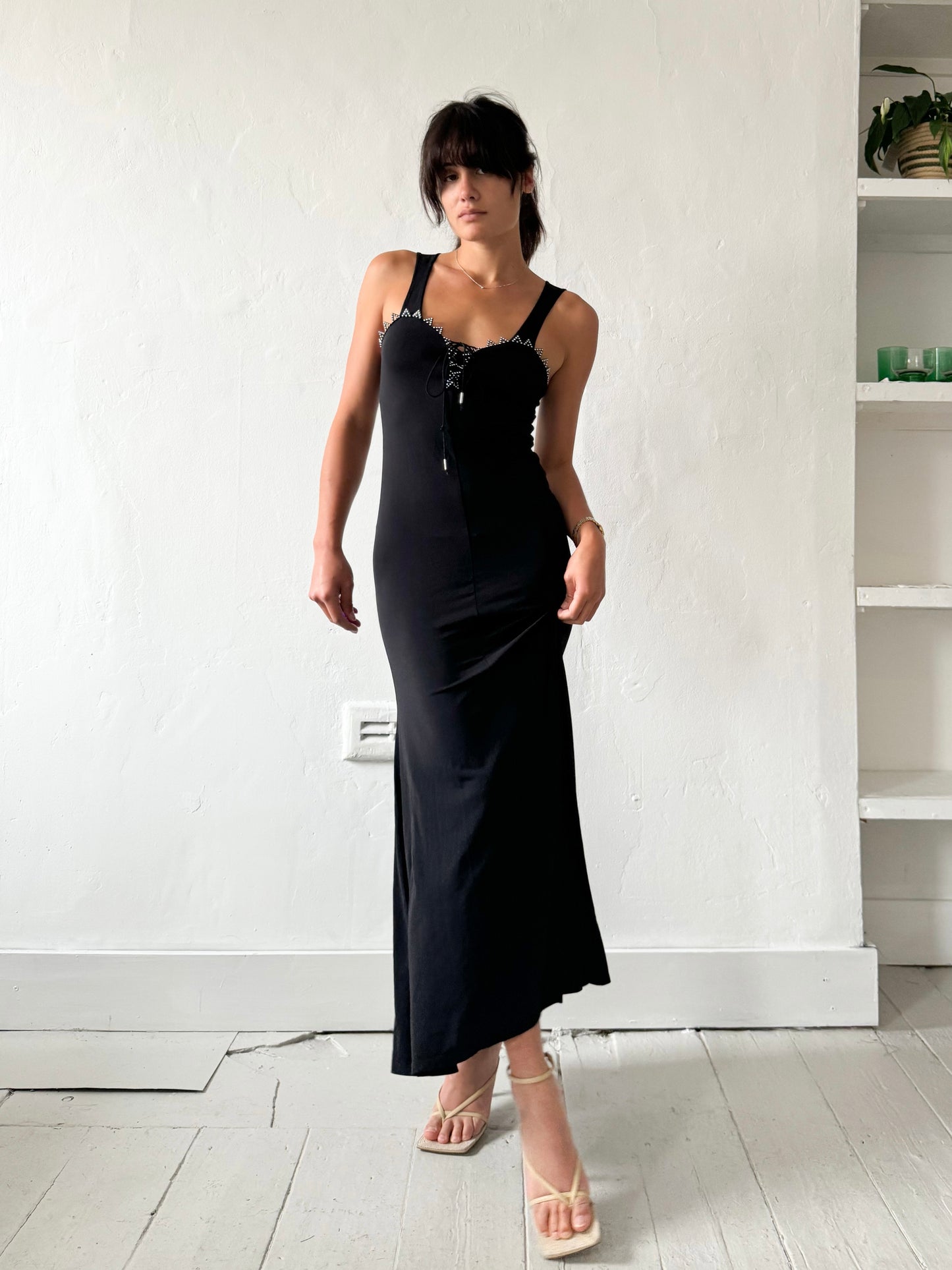 Roccobarocco Black Maxi Dress with Silver Detail