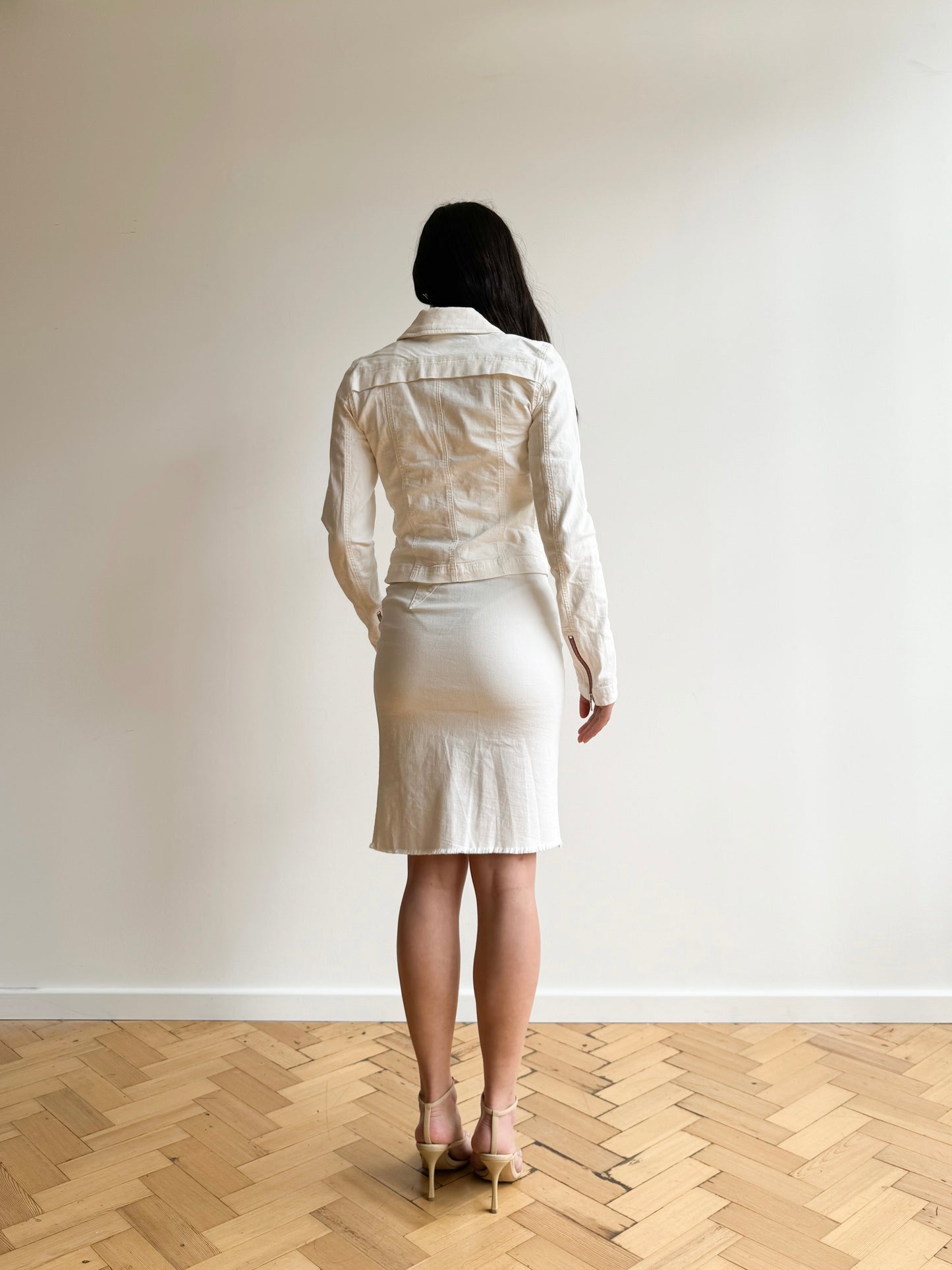 Plein Sud 00s white denim dress and jacket set