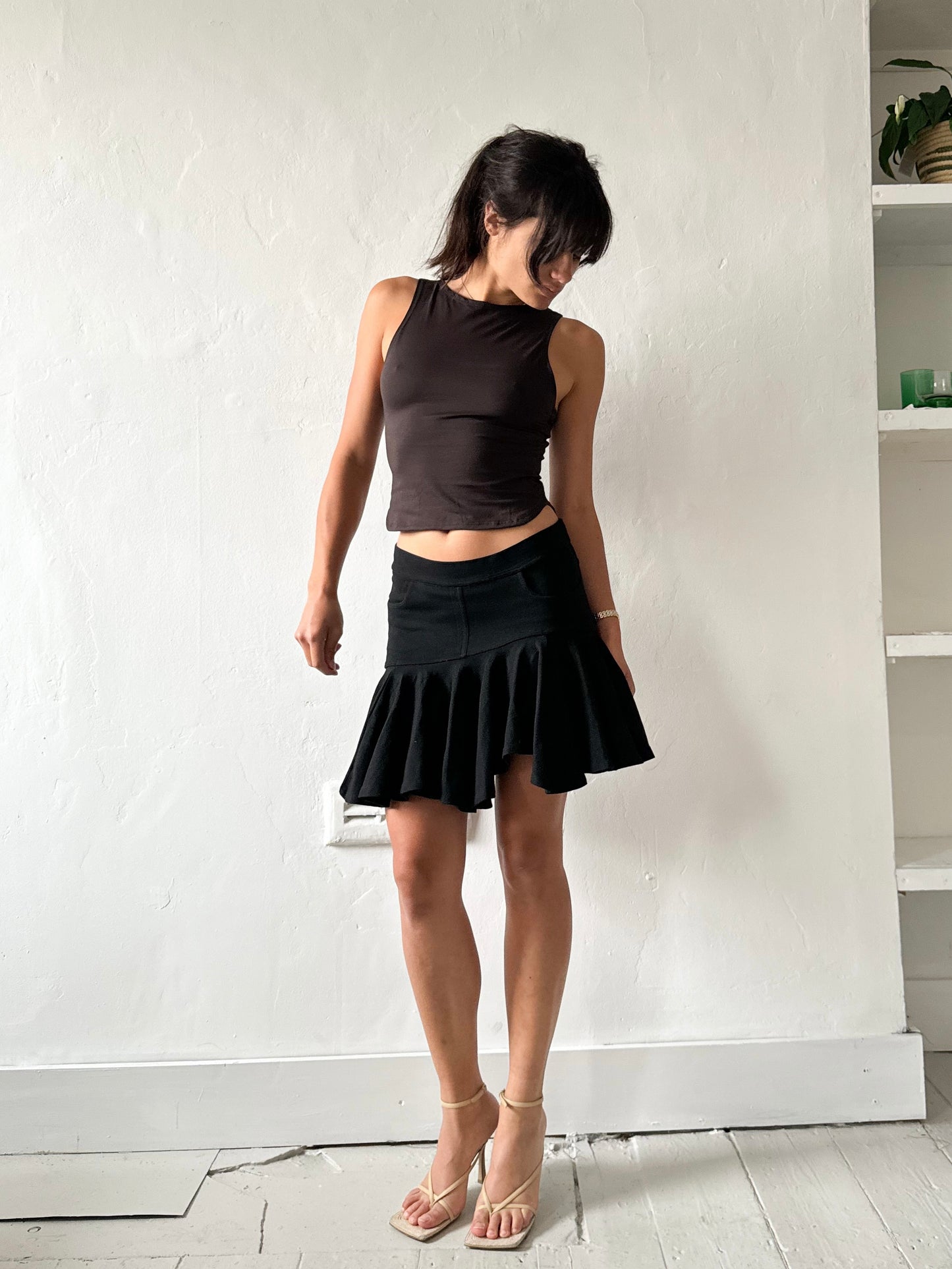 Plein Sud Black Asymmetric Ruffle Mini Skirt