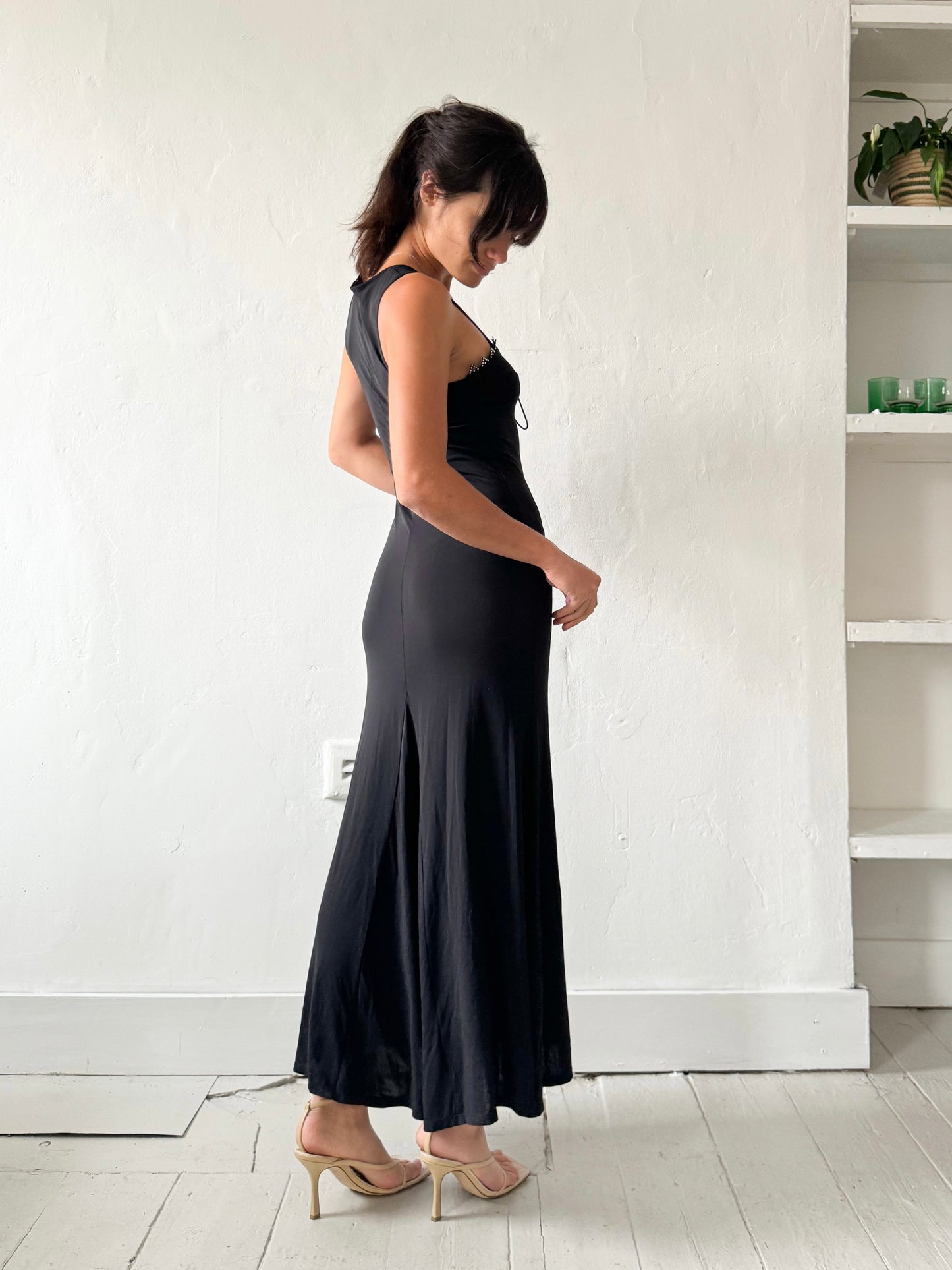 Roccobarocco Black Maxi Dress with Silver Detail