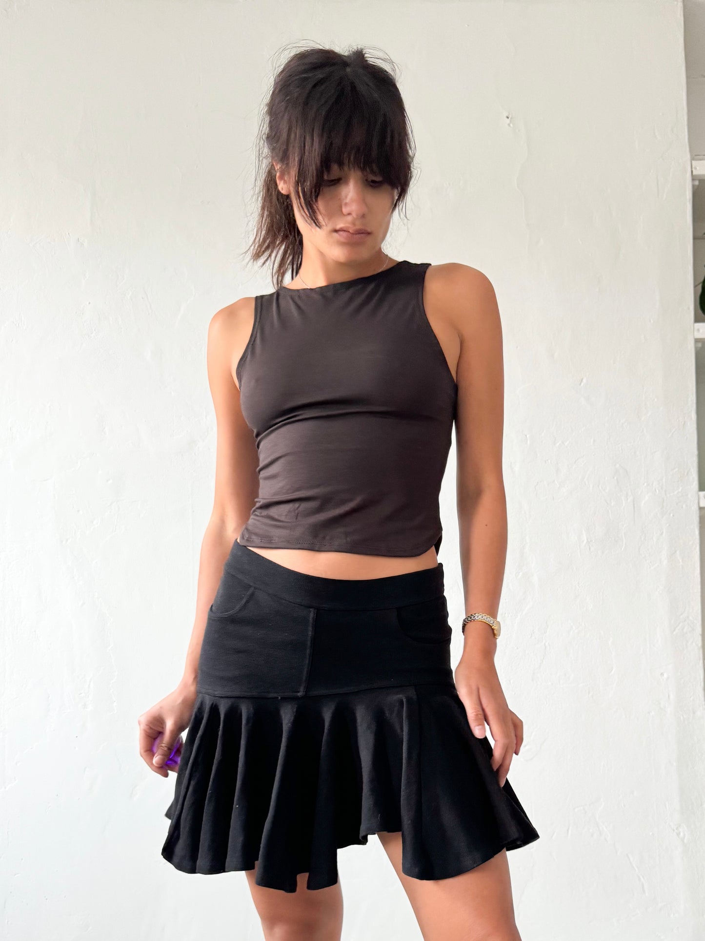 Plein Sud Black Asymmetric Ruffle Mini Skirt