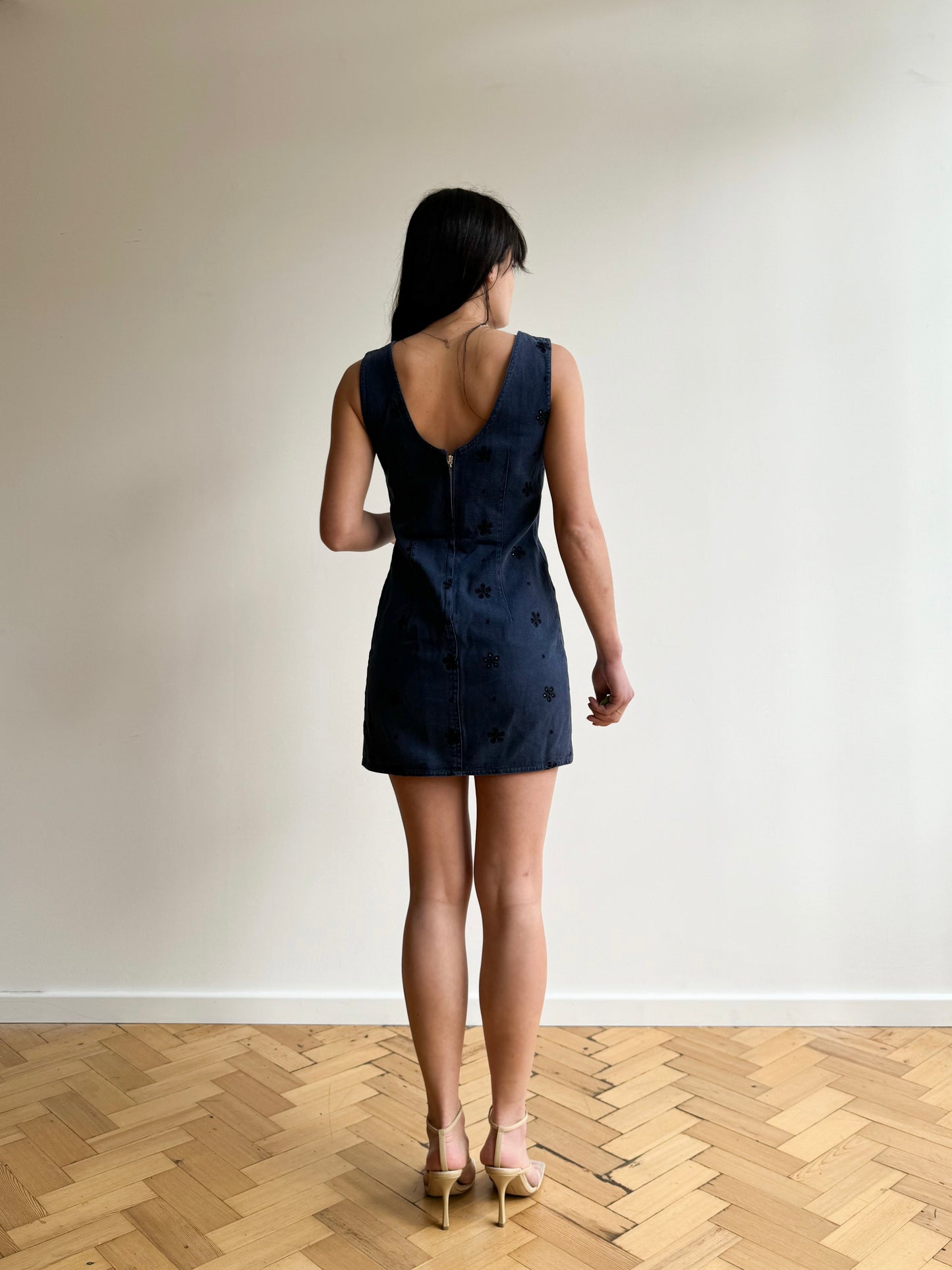 Vintage 90s Fendissime navy denim mini dress